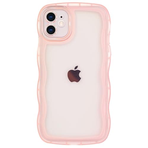 Image of Mouzor Cute Case Compatible with iPhone 11 case, Clear Pink Curly Wave Frame Soft TPU Shockproof Cover for Girls Women