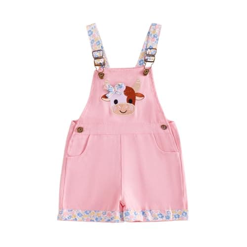 Image of Geagodelia Toddler Girls Overalls with Pockets Flower/Cow/Rooster/Sunflower Embroidery Sleeveless Dungaree Overall Adjustable Straps Suspender Shorts for Casual Daily Daywear (Light Pink, 2-3 Years)