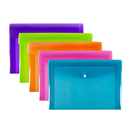 Image of SUMMIT A4+ Heavy Duty Plastic Popper Wallets, Assorted Colours, Document Folders, Pack of 5