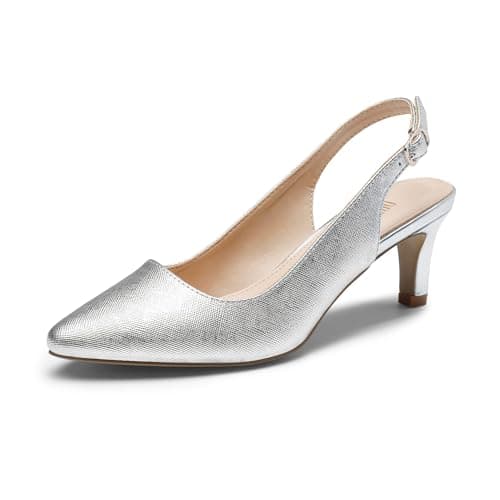 Image of DREAM PAIRS Womens Slingback Sandals Pumps Pointed Toe Dress Party Court Shoes Ladies Kitten Heel Wedding Shoes SDHS2234W-E,Size 6,Silver-Pu,SDHS2234W-E