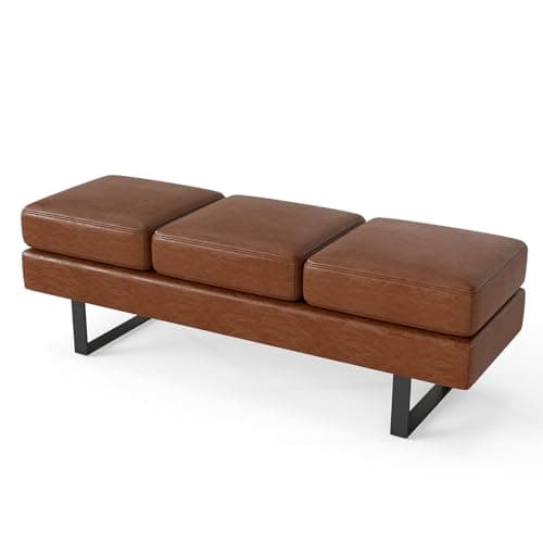 Image of COSTWAY Waiting Room Bench Seating, 3-seater Long Salon Reception Benches Office Chair with Metal Frame Leg, Upholstered Conference Room Ottoman Bench Seat for Entryway Living Rooms (Brown)