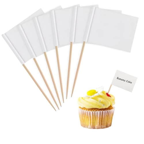 Image of 100 Pcs Blank Toothpick Flags,65mm Toothpick Food Flags,Disposable Buffet Food,for Party Food Cupcake Toppers Cheese Fruit Salad Pub BBQ Party Supplies (Pure White)