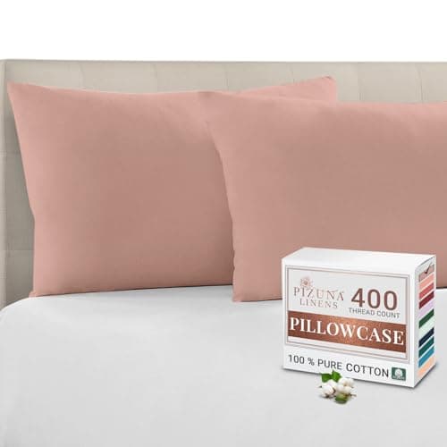 Image of Pizuna 100% Cotton Housewife Pillowcases 2 Pack Misty Rose 48x74cm, 400 Thread Count Long Staple Combed Cotton Pillow Cover, Sateen Weave Standard Housewife Pillowcase (Cotton Pillowcase Pack of 2)