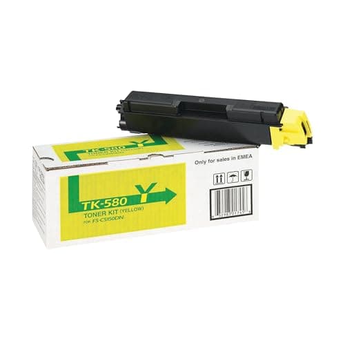 Image of Kyocera Toner Cartridge TK-580 Y - YELLOW - 2.800 Pages Standard Capacity Genuine Premium Printer Toner - 1T02KTANL0 - T2KTANL0 - for FS-C5100DN / FS-C5150DN / ECOSYS P6021cdn