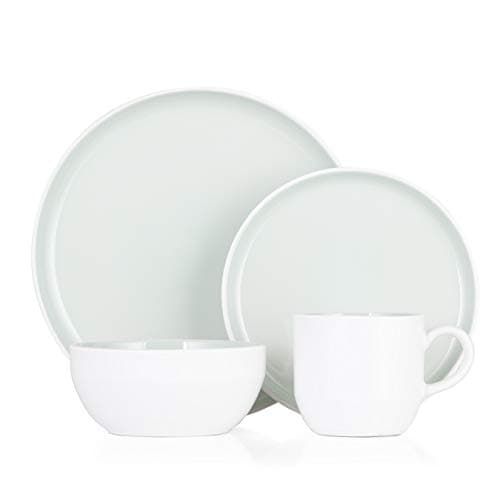 Image of Barbary & Oak 16 Piece Oslo Dinnerware Set, Stoneware, White and Mint Green, BO867004GRN