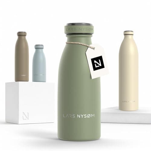 Image of LARS NYSØM Stainless Steel Insulated Water Bottle 350ml, 500ml, 750ml, 1L, 1 5 Liter|nsulated Thermo Flask for Hot and Cold Beverages | Leakproof Drinking Bottle (Sage Green, 350ml)