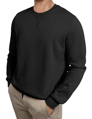 Image of Meilicloth Mens Sweatshirts Fleece Pullover Crewneck Soild Color Basic Cotton Jumper Long Sleeve Top Black