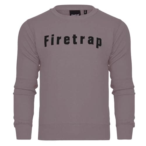 Image of Firetrap Mens Designer Crew Neck Fleece Classic Logo Sweat Top Branded Pullover Jumper Round Neck Soft Cotton Sweatshirt Night Owl Grey 4XL