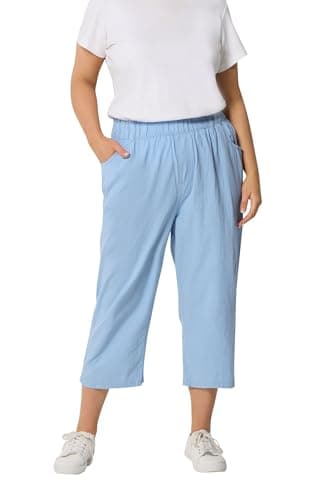 Image of Yours Curve Blue Cool Cotton Cropped Trousers - Women's - Plus Size Curve