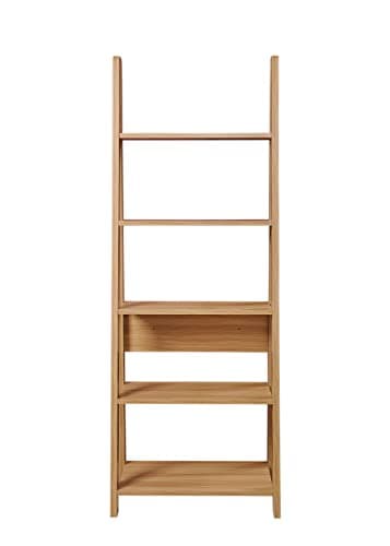 Image of Timber Art Design UK Riva 5 Tier Bookcase Open Ladder Shelf Retro Contemporary Organizer Display Shelving Unit for Modern Living Room, Office Space Scandinavian, Oak - W64cm x H175.4cm x D36.7cm