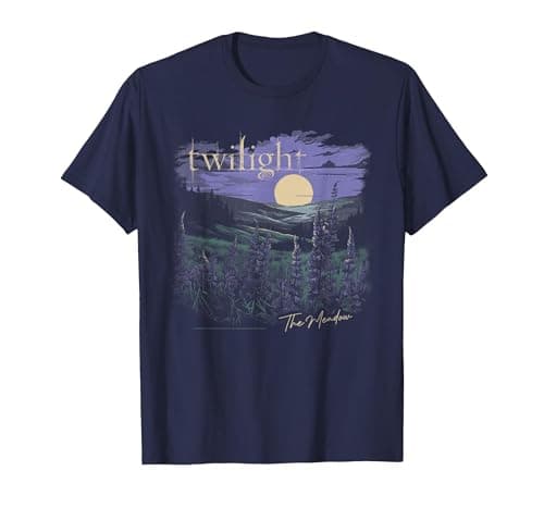 Image of Twilight Saga The Meadow Flowers and Moon Souvenir Movie T-Shirt, Men, Navy Blue, X-Large