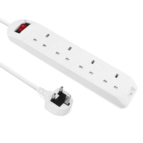 Image of EXTRASTAR Switched Extension Lead, 4 Way Extension Lead 2M with Indicator Light, 13A UK Plug Socket Power Strip Wall Mounted White