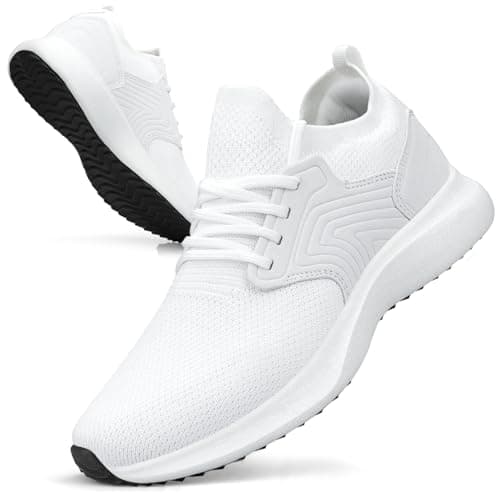 Image of Giniros Mens Sneakers Running Shoes Walking Gym Shoes Tennis Casual Fitness Athletic Trainers for Men Slip On Breathable Lightweight Comfortable Outdoor Sport Shoes for Jogging White 9.5
