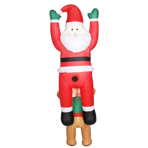 Image of Outsunny 7FT Hanging Christmas Inflatable Santa with Dog, Christmas Blow Up Decoration with Built-in LED Lights for Garden, Indoor Outdoor Home Decor