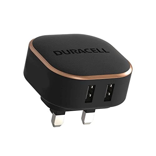 Image of Duracell Black 24W Dual Fast USB-A 2 x 2.4A Compact Wall Charger Plug - Compatible With Smartphones, Tablets, Powerbanks & More - Flush To Wall Ergonomic Design & Fit
