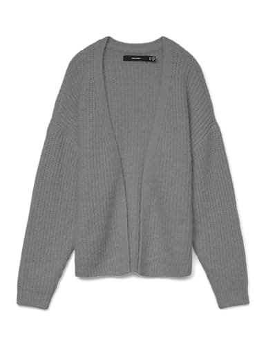 Image of VERO MODA Vmnovah Rib LS V-Neck Open Cardigan Noos, Medium Grey Melange, S