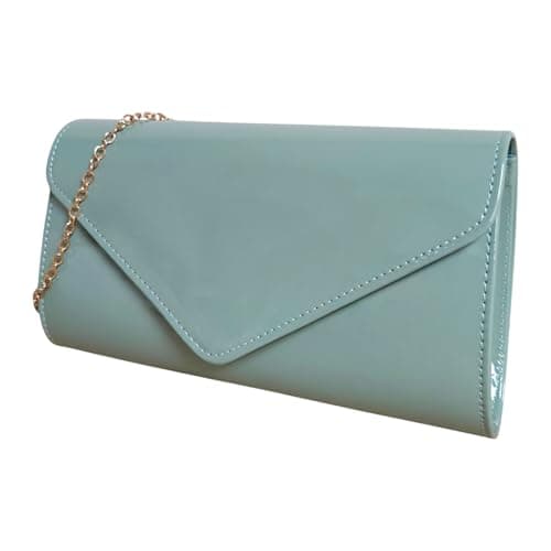 Image of fi9 Patent Leather Bridal Wedding Evening Handbag Party Clutch Shoulder Hand Bag (Sage Green)