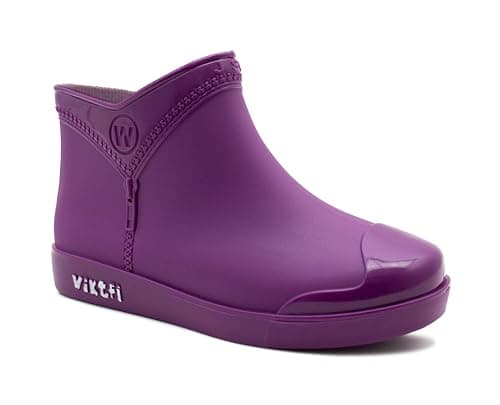 Image of IMTY Womens Ankle Wellies Boots Short Slip On Waterproof Chelsea Rain Boot Snow Farm Gardening Ladies Outdoor Festival Wellingtons (Purple, UK Footwear Size System, Adult, Women, Numeric, Medium, 3)