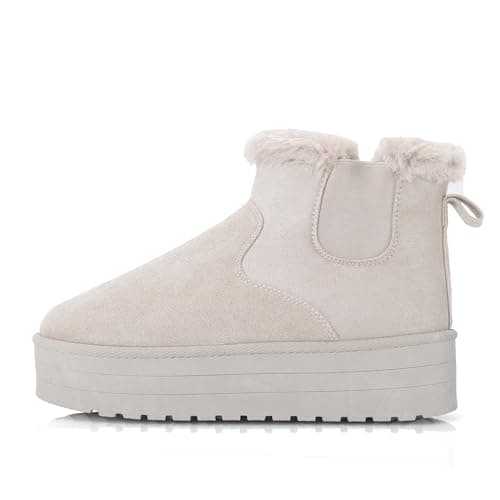 Image of INNERSECT CO Ladies Faux Suede Chelsea Boots – Warm Faux Fur Lined Platform Ankle Boots for Winter Comfort (MOCHA, One Size, Adult, Women, 6, Numeric, UK Footwear Size System, Medium)