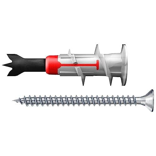 Image of fischer DuoBlade S LD, self-drilling plasterboard plug with chipboard screw, strong plug for fast and easy installation in gypsum plasterboard and fibre board, with metal tip, 20 plugs + 20 screws