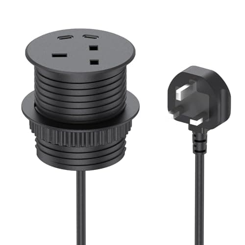 Image of Built-in Socket with USB, Retractable Socket with 2 USB-C for Worktop Kitchen, 2 m Cable Diameter 60 mm,(Black)