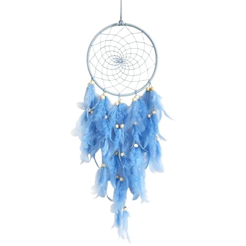 Image of Dream Catcher for Girls, Large Dream Catchers for Bedroom Handmade Blue Dreamcatcher Beads and Feathers Wall Hanging Decoration for Living Room Bedroom