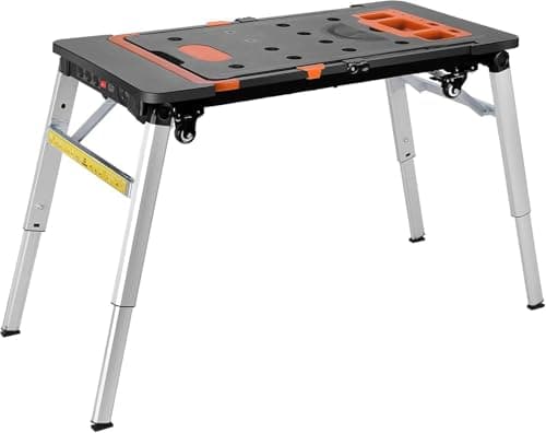 Image of TLGREEN 7-in-1 Folding Workbench & Work Table, Portable Workbench for Garage, Sawhorse, Scaffolding, Platform, Car Creeper, Dolly and Hand Truck with 4 Wheels & Tool Tray