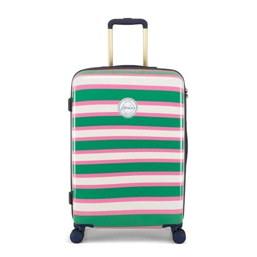 Image of Joules Resort Stripe Travel Collection, Medium Trolley Spinner, Hard Suitcase, 25 x 66 x 43.5, Pink/Green