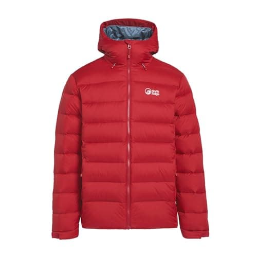 Image of NORTH RIDGE Men's Tech Down II Jacket with Adjustable Hood & 550 Fill Power Down, Water Repellent, Durable Ripstop Fabric, Puffer Winter Coat (UK, Alpha, L, Regular, Regular, Red)