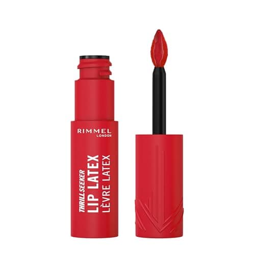 Image of Rimmel Thrill Seeker Lip Latex, 400 Rimmel Red, Ultra-Smooth Finish, Lasts All Day, Transfer-Proof, Infused with Aloe Vera, Hyaluronic Acid and Vitamin E, Diamond-Like Shape Applicator, Vegan