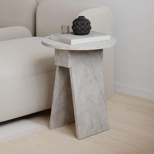 Image of HOCUS PICUS Modern Side Table Round Shape Top Sturdy Engineered Wood 2 Legs Sofa, Coffee and Service Table Living Room, Office, Bedroom 42(W) x42(D) x50(H) cm (Gold Marble Effect)