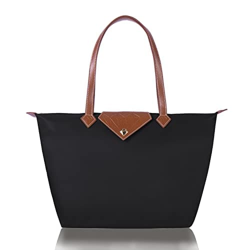 Image of BOJLY Tote Bags for Women Stylish Waterproof Nylon Ladies Shoulder Bag Top Handle Handbag Folding Beach Travel Bag for Work,Shopping, School Black Large