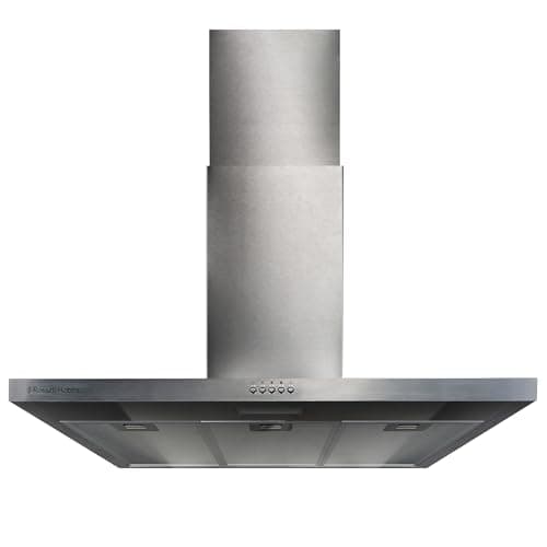 Image of Russell Hobbs Chimney Cooker Hood 90cm T-Shaped Kitchen Extractor Fan in Stainless Steel, 3 Speed Settings & LED Light Extraction & Recirculation Features, 3 x Washable Aluminium Filters RHTCH900B1SS