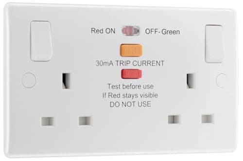 Image of BG Electrical Double Switched Socket with Type A RCD Protection, White Moulded, Round Edge, 13A, 822ARCD-01