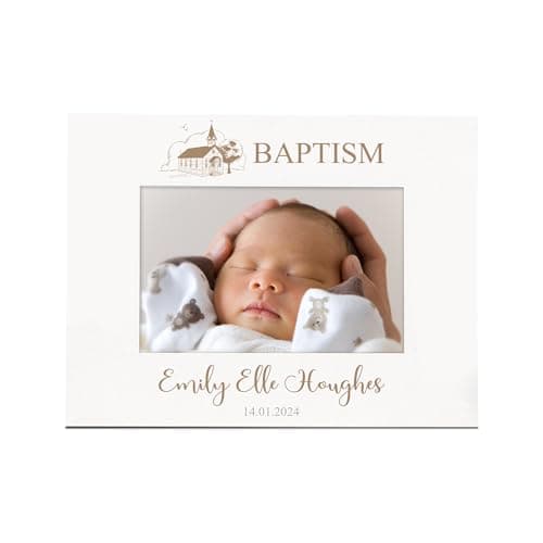 Image of Personalised Baptism Day Photo Frame With Church Sketch 4 x 6 Inch