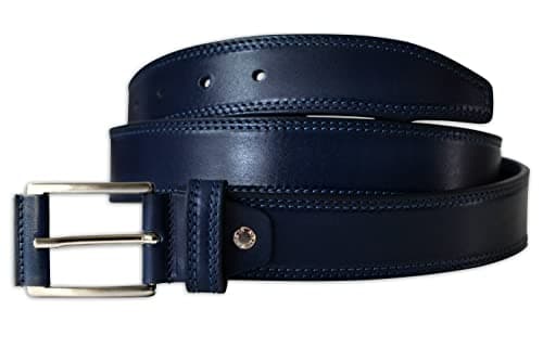 Image of PASQUALE CUTARELLI Mens Plain Italian Bullhide Leather Belt with Double Stitch Navy Blue X-Large 42 Inches