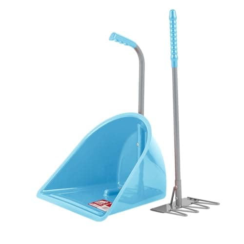 Image of Tidee Red Gorilla Official TEENIE in Sky Blue with Short Traditional Rake Horse Manure Shovel Scoop Small Lightweight Suitable for Children Dustpan Set for Paddock Stable Horsebox or Garden Waste