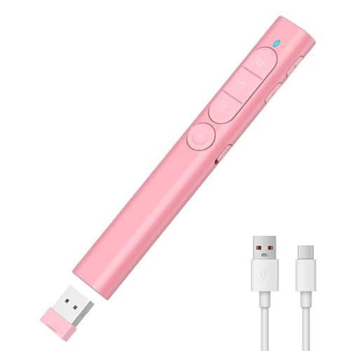 Image of MOXYOY Presentation Clickers, Clicker for Powerpoint, Wireless Rechargerable Presenter Remote, Presentation Clicker with Volume Control/Hyperlink for Keynote/PPT/Mac/PC/Laptop (Pink)