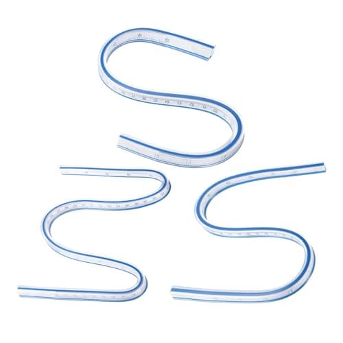 Image of sourcing map 3pcs Flexible Curve Ruler 300mm&400mm&500mm Metric and Inch Double Side Bendable Curve Plastic Graduated Rulers for Engineering Drawing Design Graphics Garment, Blue White