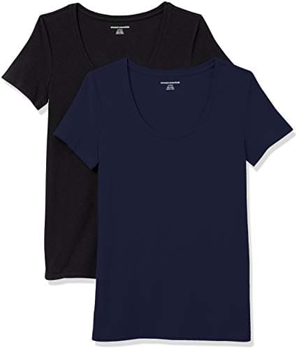 Image of Amazon Essentials Women's Classic-Fit Short-Sleeve Scoop Neck T-Shirt (Available in Plus Size), Pack of 2, Black/Navy, Large