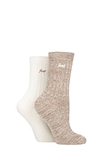 Image of Jeep Ladies Performance Polyester Boot Socks Pack of 2 Taupe/Cream 4-8