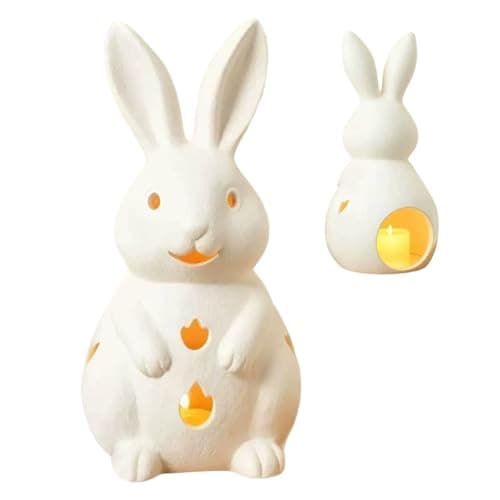 Image of Rabbit Resin Candle Holder - Easter Rabbit Decoration 15cm | with Window Cape | Spring Table Centerpiece, Home Office Decoration (/large) | De