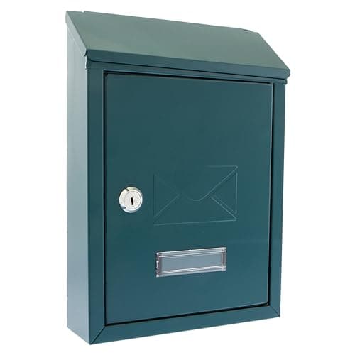 Image of Burg-Wachter MB09G Avon Rear Entry Wall Mounted Galvanised Steel Lockable Weatherproof Post Box - Green - 21x30x7cm