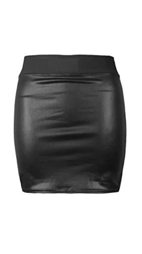 Image of GirlzWalk Womens Ladies High Waist Wet Look Mini Pencil Bodycon Tube PVC Elastic Skirt (Black PVC, XXXL 52-54)