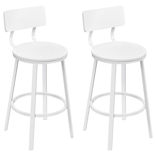 Image of WOLTU Bar Stools Set of 2, Breakfast Stools with Footrest and Backrest for Kitchen Island, Metal Frame, White