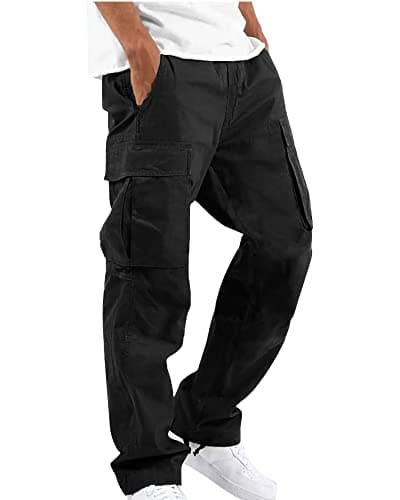 Image of YAOHUOLE Men's Cotton Cargo Pants Casual Beach Drawstring Loose Yoga Pants Black 2XL