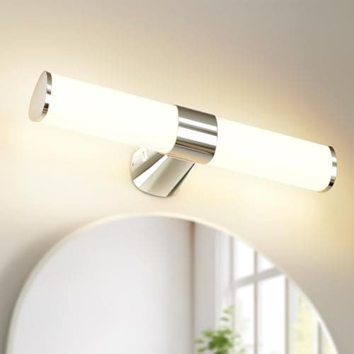 Image of PRINCEWAY LED Bathroom Over Mirror Light, Length 40CM Bathroom Wall Mounted Vanity Light for Mirror, IP44 Waterproof, Silver Chrome Lamp, 8W 800Lm Not Dimmable, 3 Levels Optional Lighting Colors