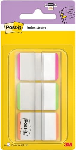 Image of Post-it Index Strong Filing Tabs, Medium, Orange, Pink and Green, 1 Dispenser, 25.4 mm x 38.1 mm, 66 Tabs - to Mark, Highlight or Color Code Important Information