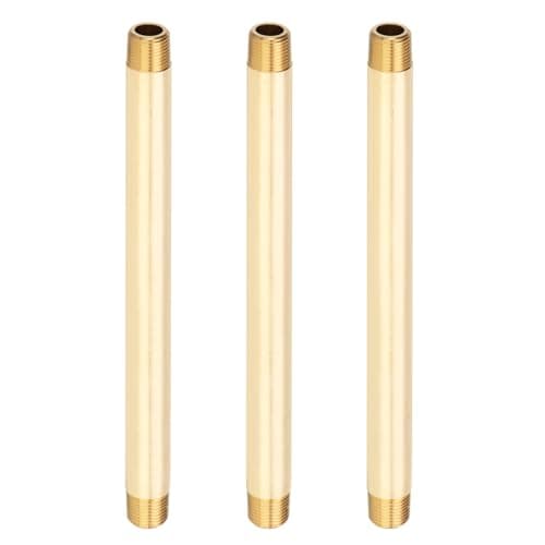 Image of PATIKIL 3Pcs 8" Long 3/8" x 3/8" NPT Male Brass Pipe Fitting Long Nipple, Brass Tone