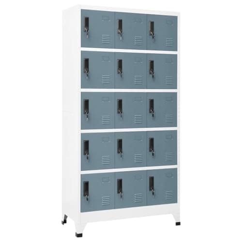 Image of GeenYuu Steel Locker Cabinet, Light Grey and Dark Grey, 90 x 40 x 180 cm with 15 Lockable Doors, Ventilation Slots, Name Plate Holder for Office, School and Utility Room